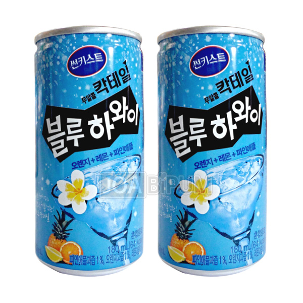 [음료수]**무료배송**해태/ 썬키스트/ 블루하와이180ml/무알콜 칵테일음료/오렌지레몬파인애플농축액과즙함유